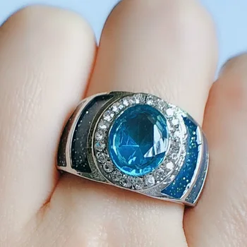 Prabanga ovalo 925 Sidabro žiedas 5A cirkonis blue Stone cz Dalyvavimas Vestuvių Juostoje Žiedas, skirtas moterų ir vyrų Papuošalai safyras brangakmenio žiedas