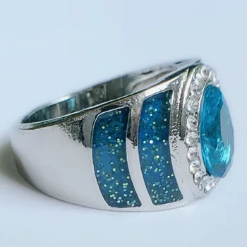 Prabanga ovalo 925 Sidabro žiedas 5A cirkonis blue Stone cz Dalyvavimas Vestuvių Juostoje Žiedas, skirtas moterų ir vyrų Papuošalai safyras brangakmenio žiedas
