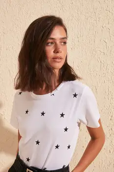 Trendyol Star Spausdinami Pagrindinio Megzti Marškinėliai TWOSS20TS0757