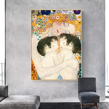 Gustav Klimt Motinos Meilė Dvynių Kūdikių Šiaurės Stiliaus Tapybos Drobės Šuo Plakatus Spausdina Sienos Meno Kambarį Namų Dekoro Cuadros