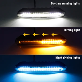 OKEEN 7inch 2x Universaliųjų Automobilių Vandeniui LED DRL Šviesos važiavimui Dieną Priešrūkinis Žibintas Baltas Posūkio Signalo Lemputė Gintaro Važiuojant Naktį Mėlyna