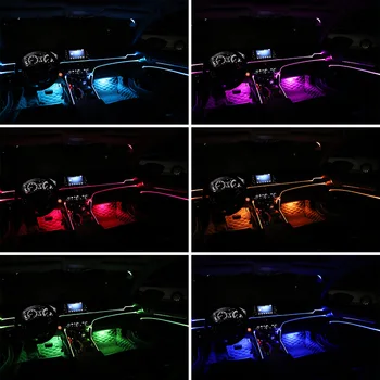 Automobilių Atmosfera Šviesos Interjero, Aplinkos Šviesos 12V RGB Spalvingą Balso Garso Neon LED Juostos Lempos 6M 8M 10M Kontrolės Dekoratyvinės Lempos