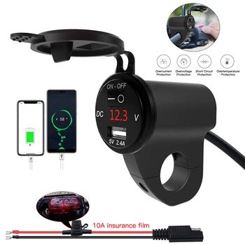 Motociklo Mobiliųjų Telefonų Kroviklį Skaitmeninis Ekranas Įtampos 2.4 Aliuminio Lydinio, atsparus Vandeniui USB su Automobilių Maitinimo Išjungimas