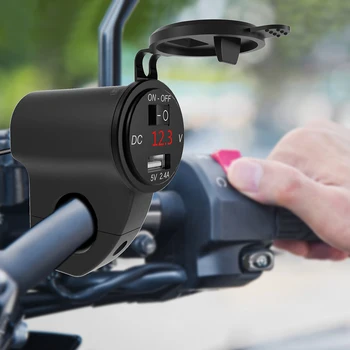 Motociklo Mobiliųjų Telefonų Kroviklį Skaitmeninis Ekranas Įtampos 2.4 Aliuminio Lydinio, atsparus Vandeniui USB su Automobilių Maitinimo Išjungimas