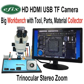 Efix 22MP 3.5-90X Litavimo Trinokulinis Stereo Toliau Zoom Mikroskopas, HDMI, USB TF Workbench Remonto iPhone Įrankių Rinkiniai