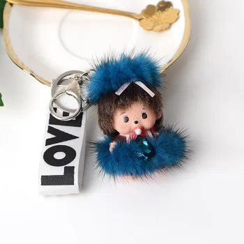 Naujų kūrybinių mink plaukų monqiqi key chain pakabukas maišelį pakabukas pliušinis žaislas animacinių filmų lėlės juostelės