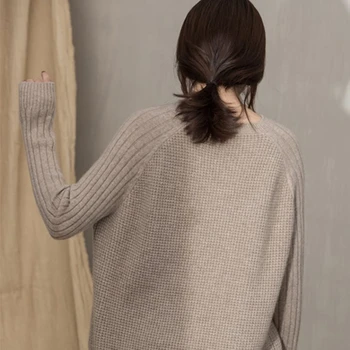 Atsitiktinis palaidų apvalios kaklo kašmyro megztinis moterų megztinis ilgomis rankovėmis megzti šiltas vilnos megztinis rudenį ir žiemą puloveris Pardavimas