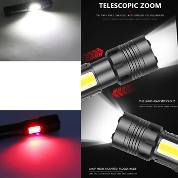 Z2 Dropshipping LED Galingas XHP90 COB LED Žibintuvėlis Zoom USB Įkrovimo Raudona Žibintuvėlis Šviesos 18650 26650 Touch Įjungti Žibintai