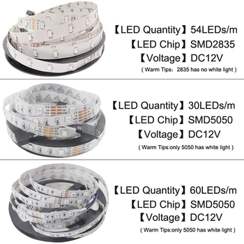 LED Juostelė 5050/2835 DC12V 60LEDs/m 5m/daug Lankstus LED Šviesos Juosta RGB lempos 5050/2835 LED Juostos