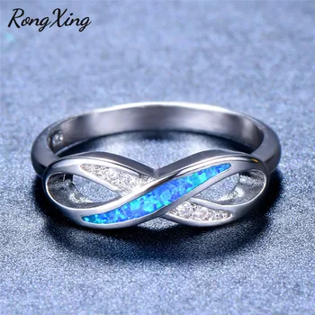 RongXing Blue Fire Opal Birthstone Infinity Žiedai, Moterų, Vyrų, Sidabro Spalvos Banga Kirto Žiedas Cirkonis Juvelyriniai dirbiniai Dovana RS0235