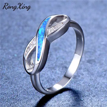 RongXing Blue Fire Opal Birthstone Infinity Žiedai, Moterų, Vyrų, Sidabro Spalvos Banga Kirto Žiedas Cirkonis Juvelyriniai dirbiniai Dovana RS0235