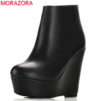 MORAZORA 2020 karšto pardavimui, natūralios odos batai, suapvalinti tne pavasario rudens batai moterims platforma mada pleištai aukšti kulniukai batai