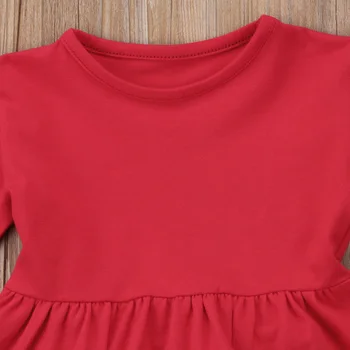 Citgeett Bamblys Vaikų Mergaičių Viršūnes ilgomis Rankovėmis Raudona marškinėliai-Suknelė Kelnės Gėlių Drabužių Komplektus 3pcs Gėlių Mados Rinkinys