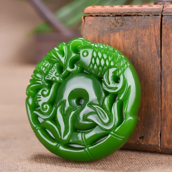 Kinijos Gamtos Green Jade Karpis Pakabukas Karoliai Ranka raižyti Žavesio Žadeito Papuošalų Mados Amuletas Dovanos Vyrams, Moterims