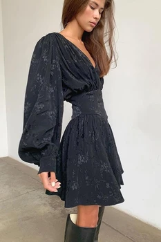 Gotikos Sexy Black Midi V-kaklo Suknelė Woamn 2020 M. Rudenį Harajuku Dizaineris Prabanga Moteris Drabužiai Šalis Suknelė Goth