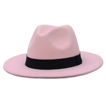 GEMVIE Nauji Plačiai Kraštų Balta Fedora Skrybėlę Moterų Vilnos Skrybėlės Vyrų Rudenį, Žiemą Panama Lošti Džiazo Bžūp Dryžuota Juoda Juosta