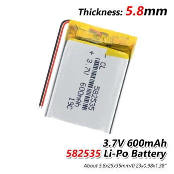 Tiekimo ličio baterija ličio polimerų Įkraunamą bateriją 582535 600 mah, 3,7 V MP3 MP4 MP5 GPS PSP VIDURIO 