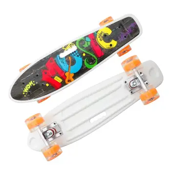 22Inch Vaikams, Paaugliams Cruiser Riedlentė Mini Plastiko Skate Board Penny Valdybos Retro Spausdinti Longboard Skate Su LED Šviesos Aukštyn Ratais