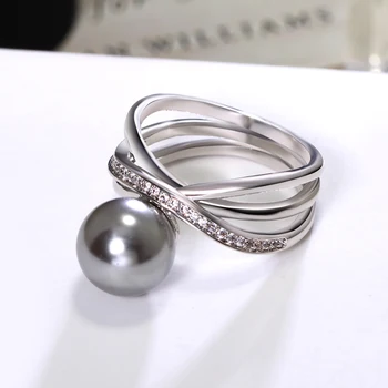 Elegantiškas moterų mados žiedas su Pilku Perlu Madingų papuošalų dropshipping anel anillos aneis bagues Motinos dovana, papuošalai