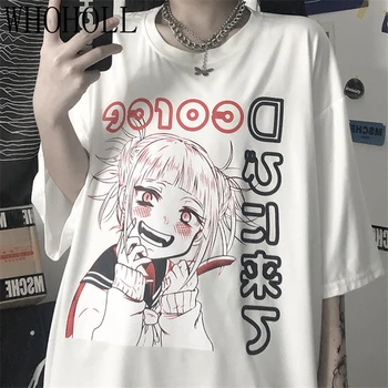Grynos Medvilnės Unisex Gotikos T-marškinėliai Moterims Mielas Anime cool girl Spausdinimo Prarasti trumparankoviai marškinėliai Moteriška Studentų Top Harajuku