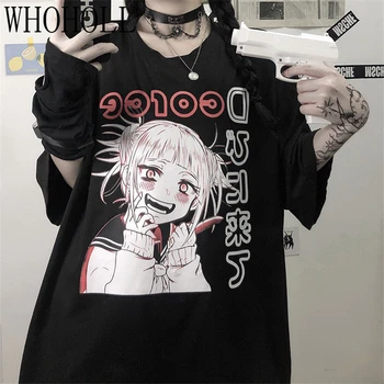 Grynos Medvilnės Unisex Gotikos T-marškinėliai Moterims Mielas Anime cool girl Spausdinimo Prarasti trumparankoviai marškinėliai Moteriška Studentų Top Harajuku
