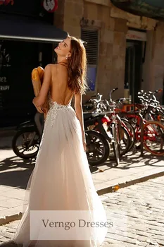 Verngo Linijos Vestuvių Suknelė Boho Nėrinių Appliques Vestuvių Suknelės Backless Elegantiškas Bride Dress Vestidos De Novia 2020 M.