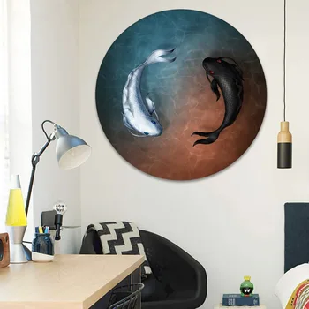 Šiuolaikinės Apvalaus Stiliaus Plakatą Kūriniai, Namų dekoro Gyvenimo Kambario Sienos 1 vnt Drobė HD Spausdinti Yin ir Yang Žuvų Tapyba