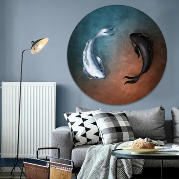 Šiuolaikinės Apvalaus Stiliaus Plakatą Kūriniai, Namų dekoro Gyvenimo Kambario Sienos 1 vnt Drobė HD Spausdinti Yin ir Yang Žuvų Tapyba