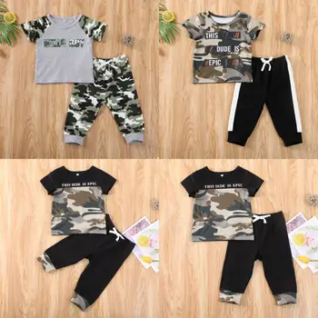 Berniukas Drabužius 2020 Bamblys Baby Girl Drabužius trumpomis Rankovėmis T-shirt Viršūnes+Kamufliažinės Kelnės, Antblauzdžiai 2vnt Komplektas Komplektai