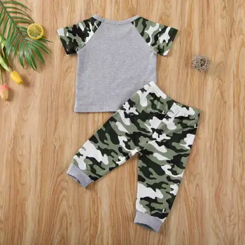 Berniukas Drabužius 2020 Bamblys Baby Girl Drabužius trumpomis Rankovėmis T-shirt Viršūnes+Kamufliažinės Kelnės, Antblauzdžiai 2vnt Komplektas Komplektai