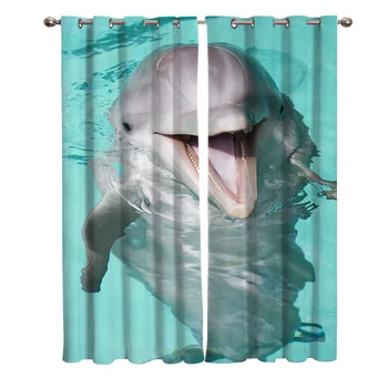 Delfinų Gyvūnų Protingas, Mielas Žuvų Spausdinimo Užuolaidų svetainė, Miegamasis Namų Puošybai Tinka Suaugusiems Vaikams Lango Užuolaida