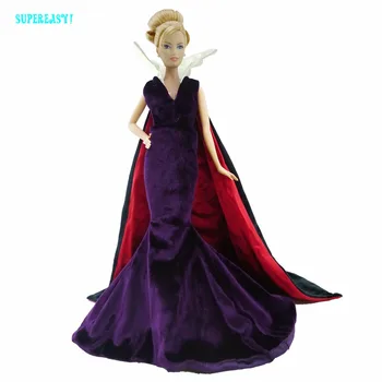 Aukštos Kokybės Limited Edition Princesė Suknelė Aksominė Šalies Vakarienė Dėvėti V-kaklo Suknelė, Apsiaustas Drabužius Barbie Lėlės 12