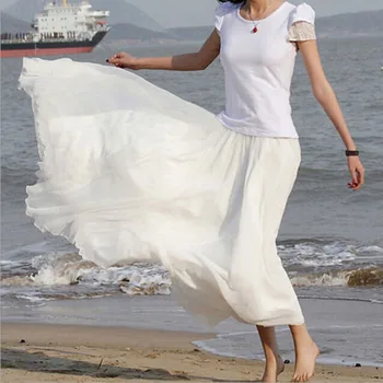 Nauja Moterų Boho Dvigubo Sluoksnio Maxi Suknelė Šifono Ilgai Sundress Vasaros Lady Paplūdimio Šifono Kietas Sijonas
