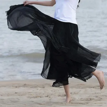 Nauja Moterų Boho Dvigubo Sluoksnio Maxi Suknelė Šifono Ilgai Sundress Vasaros Lady Paplūdimio Šifono Kietas Sijonas
