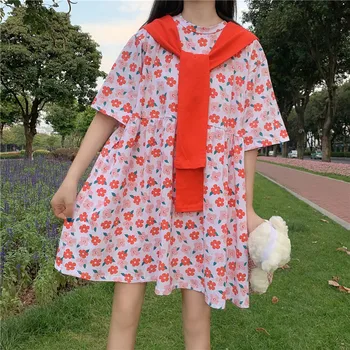 Moterų 2020 m. Vasarą naujų korėjos Saldus Mažas šviežių Gėlių spausdinti Prarasti Suknelė Su Skara Saldus, Minkštas Sesuo Princesė Dress Mori Mergina