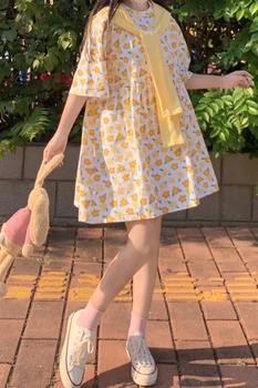 Moterų 2020 m. Vasarą naujų korėjos Saldus Mažas šviežių Gėlių spausdinti Prarasti Suknelė Su Skara Saldus, Minkštas Sesuo Princesė Dress Mori Mergina