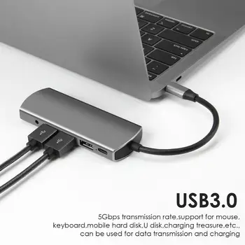 DeepFox USB C HUB su Multi USB 3.0 HDMI Audio Jack Adapteris Dokas 