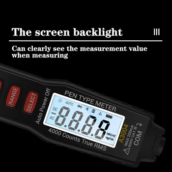 ANENG A3004 Aukšto Tikslumo Skaitmeninis Multimetras Pen Tipo Backlight LCD 4000 Skaičiuoja Auto Asortimentą Testeris AC DC Ammeter voltmetras