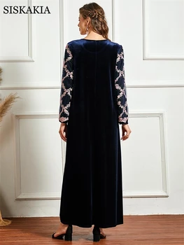 Siskakia ilgomis Rankovėmis Aksomo Maxi Suknelė Moterims Žiemos 2020 Plus Size Derliaus Etninės Akių Siuvinėjimo Dubajus Arabų Turkija Drabužiai