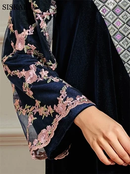 Siskakia ilgomis Rankovėmis Aksomo Maxi Suknelė Moterims Žiemos 2020 Plus Size Derliaus Etninės Akių Siuvinėjimo Dubajus Arabų Turkija Drabužiai