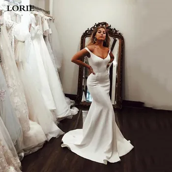 LORIE Undinė vestuvių suknelė 2020 nuo Peties V Kaklo Nuotakos Suknelė Minkšto Satino Vestuvių Suknelės Vestido de Voiva