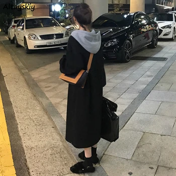 Suknelė Moterims Gobtuvu Sustorėjimas ilgomis Rankovėmis Harajuku Studentų Tiesiai Atsitiktinis Vidurio blauzdos Atsitiktinis korėjos Stiliaus Moteris Prabangus Naujas Mados