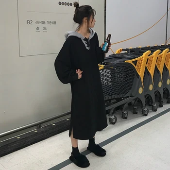 Suknelė Moterims Gobtuvu Sustorėjimas ilgomis Rankovėmis Harajuku Studentų Tiesiai Atsitiktinis Vidurio blauzdos Atsitiktinis korėjos Stiliaus Moteris Prabangus Naujas Mados