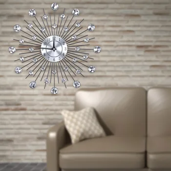 Naujas Prabangus Putojantis Bling Metalinio Sidabro Gėlių Formos Sieninis Laikrodis Už Kambarį Office Sieninis Laikrodis Modernus Dizainas Ir Apdaila