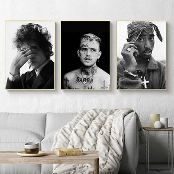 Juoda ir Balta Derliaus Bob Dylan Roko Žvaigždės Plakatas Hip-Hop Spaudinių Lil Peep Reperis Sienos Menas Nuotraukas Kambarį Namo Apdaila