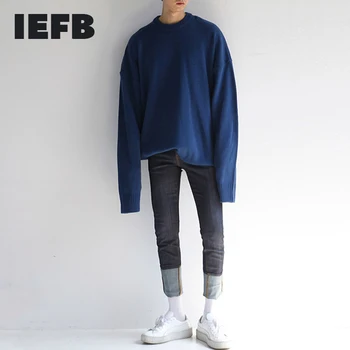 IEFB /vyriški drabužiai vientisos spalvos korėjos stiliaus apvalios apykaklės megztinis prarasti šikšnosparnių rankovėmis megztinis mados vyro kintted viršūnes 9Y3250