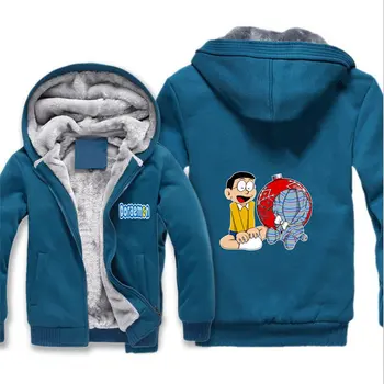 Japonijos anime Doraemon striukė vyrams, Storą Chalatą su Gobtuvu, Užtrauktukas Palaidinės Kostiumo Drabužiai, paltai žiemos Hoodie