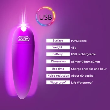 Durex Mini Vibratorius Kulka USB Įkrovimo G Vietoje Stiprios Vibracijos Minkšto Silikono Makšties Skatinti Massager Suaugusiųjų Sekso Žaislas Moterims